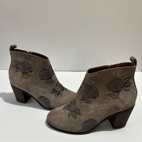 Lucky Brand Tan Ankle Booties with Floral Embroidery - Picture 1 of 8